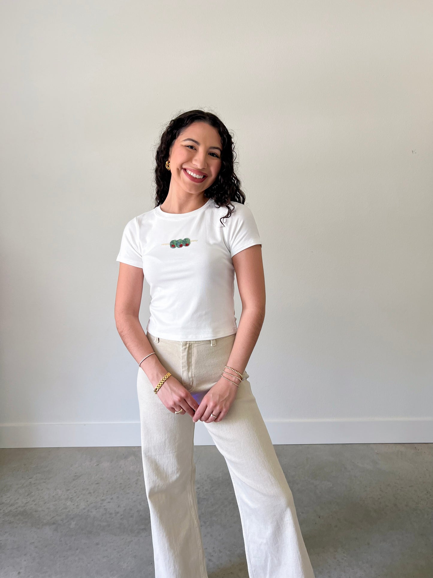 Olive Beaded Top