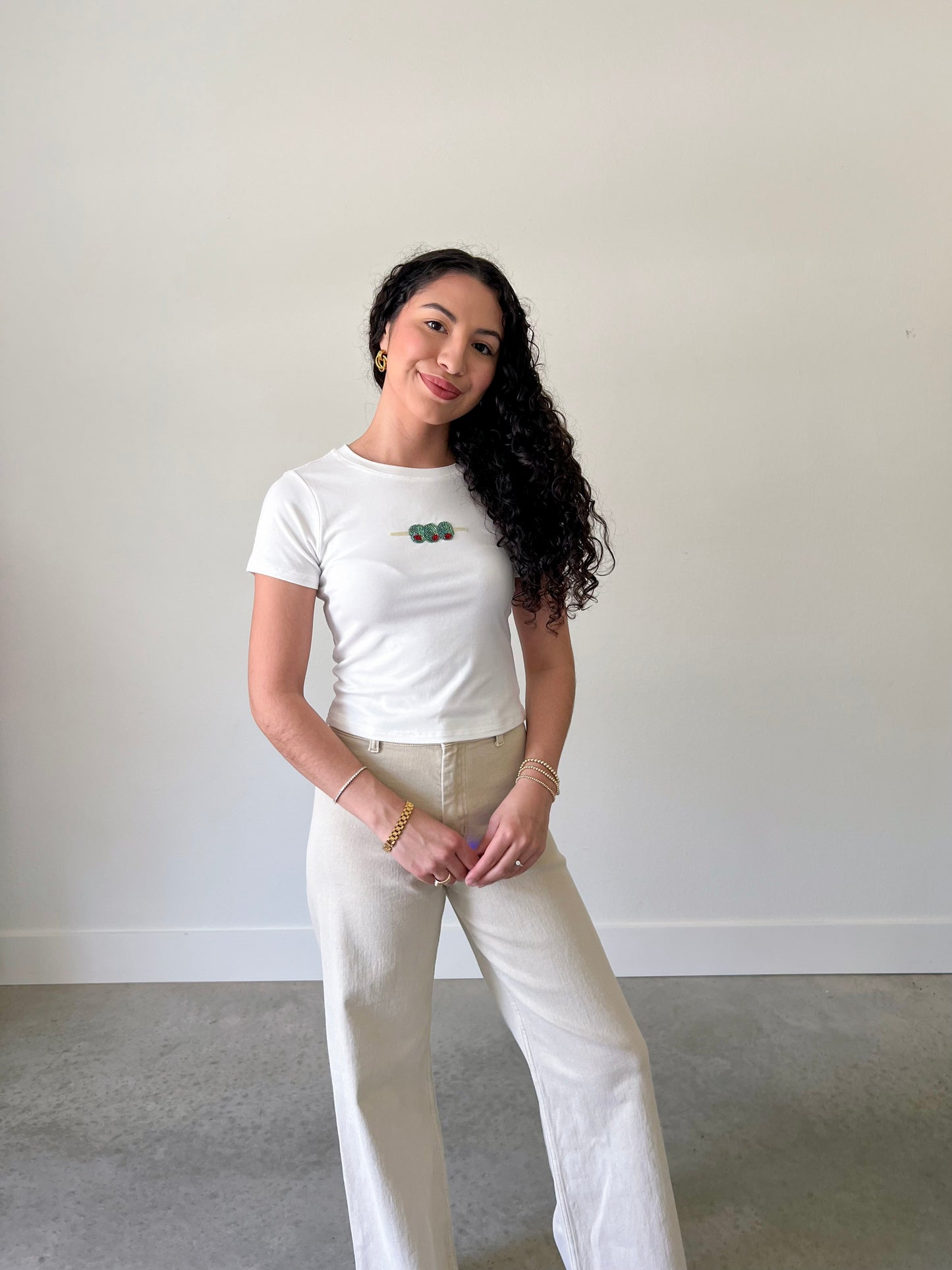 Olive Beaded Top