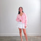 pink and off white cardigan, pink bow sweater